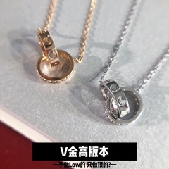 高版本V金love系列项链厚镀18K 镶钻圆饼圆形项链lLOVE吊坠锁骨链