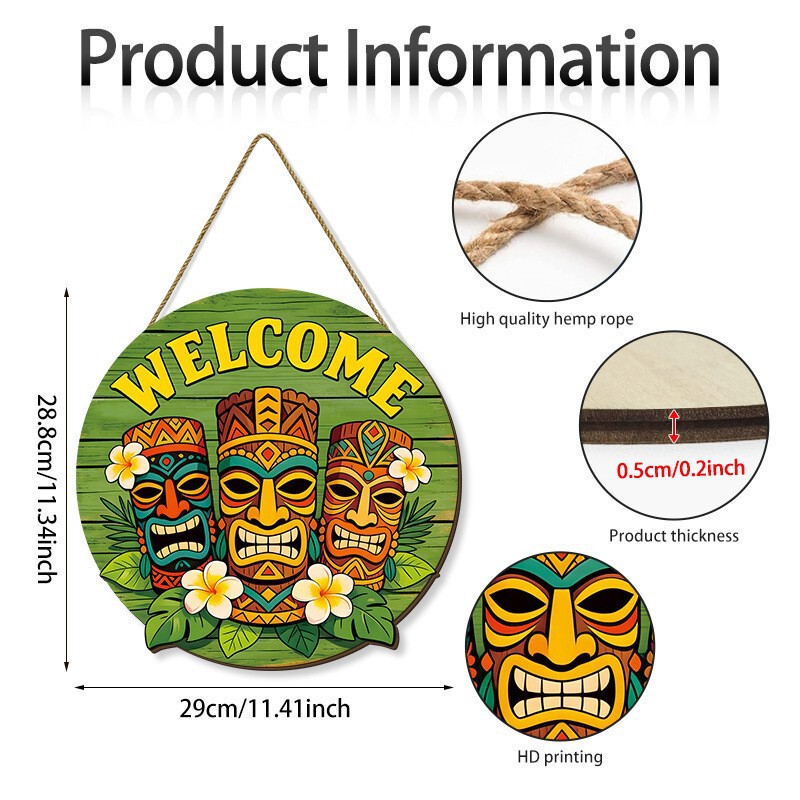 Cross-Border Hawaiian Style Front Door Party Decoration Sign, Summer Totem Country Farmhouse Round Wooden Sign