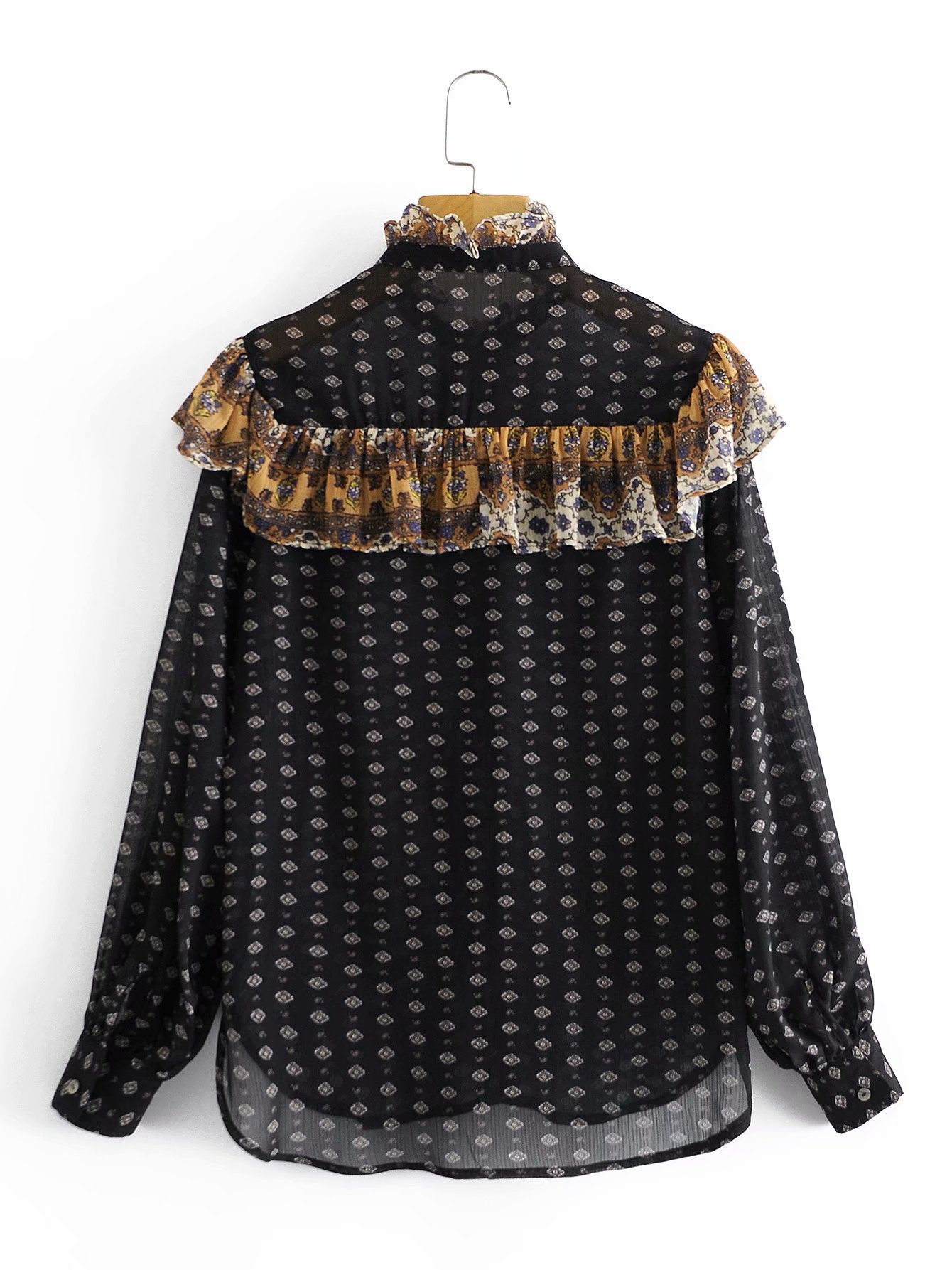 printing ruffled chiffon shirt NSAM20687