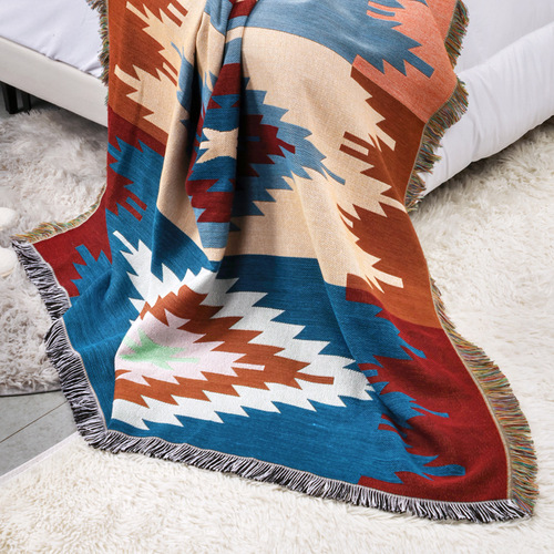跨境外贸露营毯 防潮野餐垫提花挂毯ins风沙发巾线毯多功能沙发毯