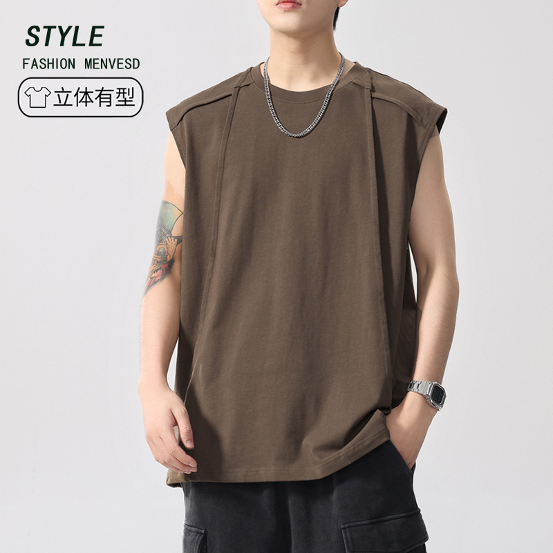 Men's Vest Niche Design Wide Shoulder Sleeveless T-Shirt Summer 2025 New Casual Loose Sports Vest Trend Men's Vest Niche Design Wide Shoulder Sleeveless T-Shirt Summer 2025 New Casual Loose Sports Vest Trend