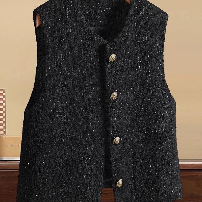 Tweed Style Style Sequined Tweed Vest 2025 Autumn and Winter New Women's Round Neck Sleeveless Vest Jacket Women's Top