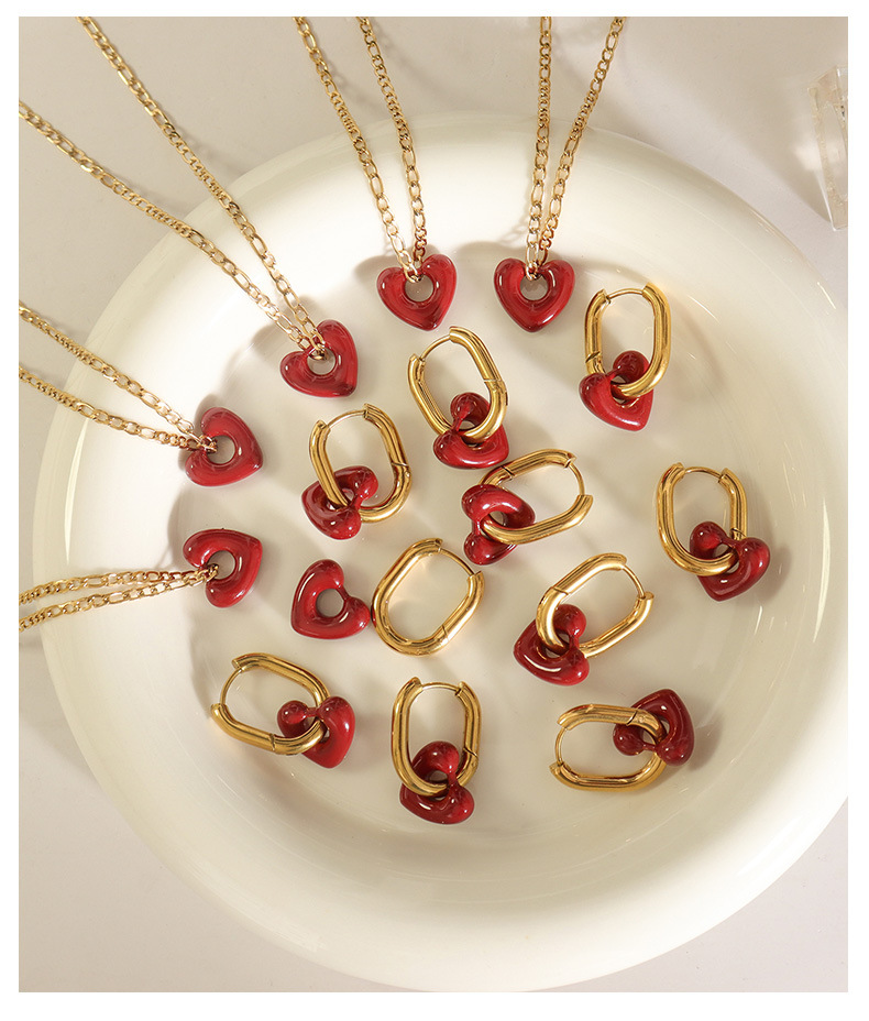 fashion hollow titanium steel necklace dripping oil heart earring