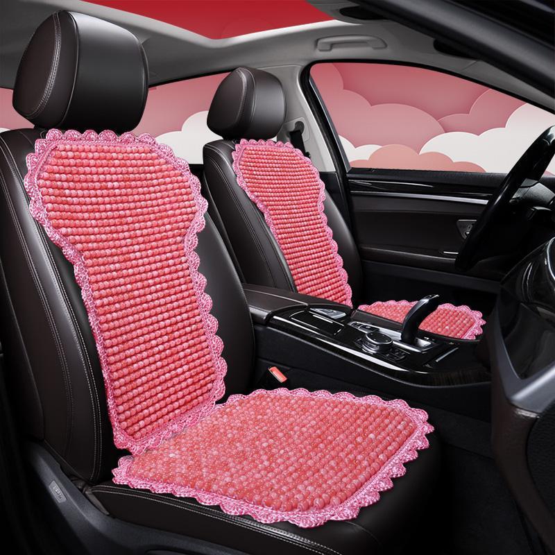 ?夏季珠子汽车坐垫防滑树脂仿玉石座椅垫冰丝钩花边