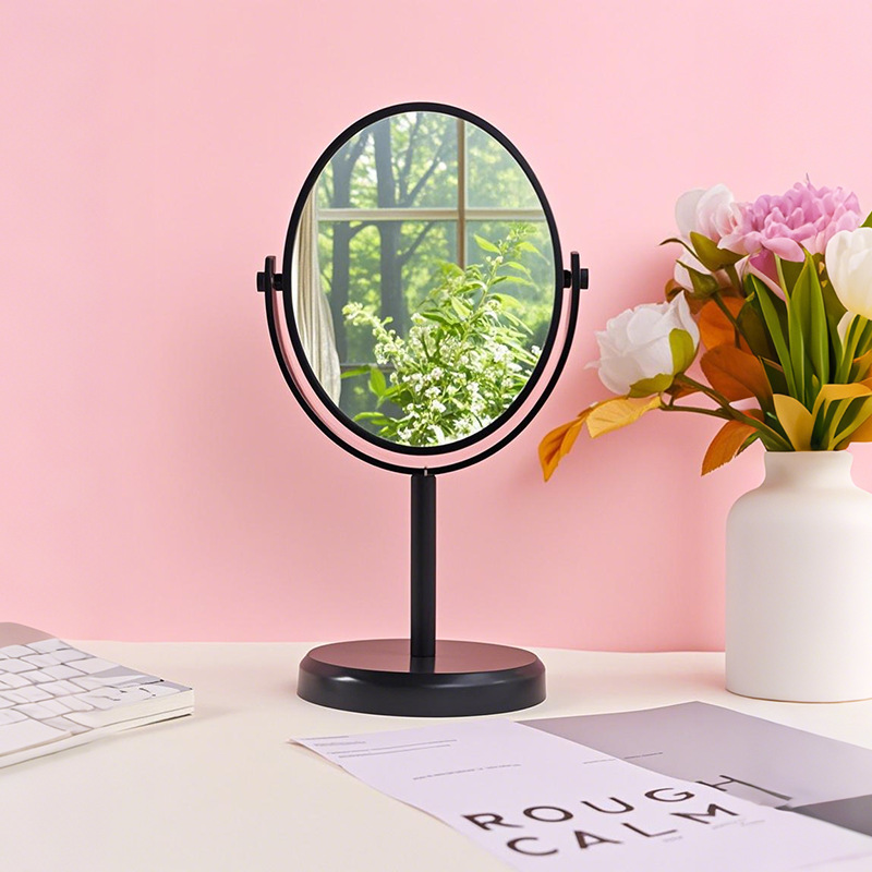 Espejo de escritorio de maquillaje para el hogar de doble cara ampliado para el salón de belleza de cabeza negra de alta sensación de dormitorio de estudiantes espejo de escritorio