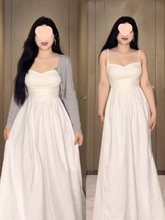 大码胖mm法式收腰白色吊带连衣裙女夏季气质显瘦长裙开衫两件套装