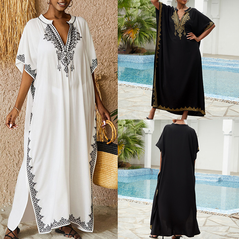 New Style Rayon Loose-Fitting Plus-Size Vacation Beach Cover-Up with Stand Collar, Long Dress for Women, Bikini Cover-Up, Swimsuit Outerwear New Style Rayon Loose-Fitting Plus-Size Vacation Beach Cover-Up with Stand Collar, Long Dress for Women, Bikini Cover-Up, Swimsuit Outerwear
