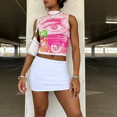 戚朵2024跨境歐美女裝Y2K新款歐美時尚街頭風酷颯印花修身背心女