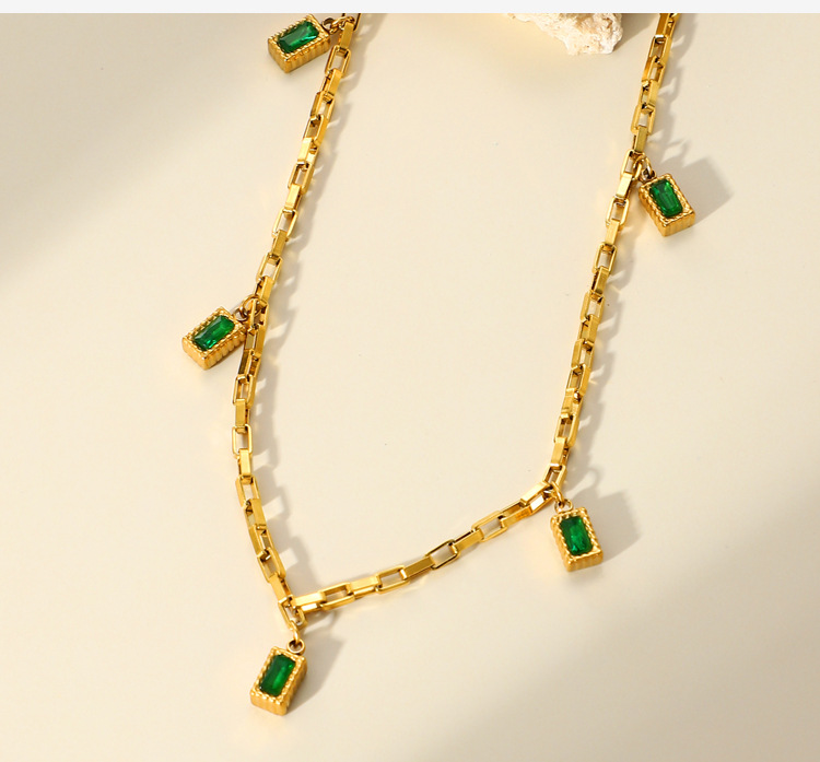 Retro Square Titanium Steel Plating Inlay Zircon Pendant Necklace Colorza_colorza_3