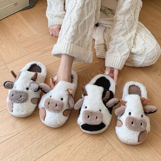Cross-border Cow Maomao Slippers Women's Autumn and Winter Indoor Cotton Slippers Home Warm Thick Thick Slippers for Men