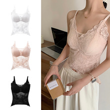 重工花卉蕾丝拼接高颜值吊带背心透气内搭后背镂空美背温柔风内衣