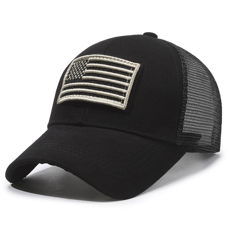 Sello estadounidense, etiqueta rasgada, gorra de velcro, moda al aire libre, protector solar, gorra de red de béisbol, sombrero de camuflaje táctico para hombres