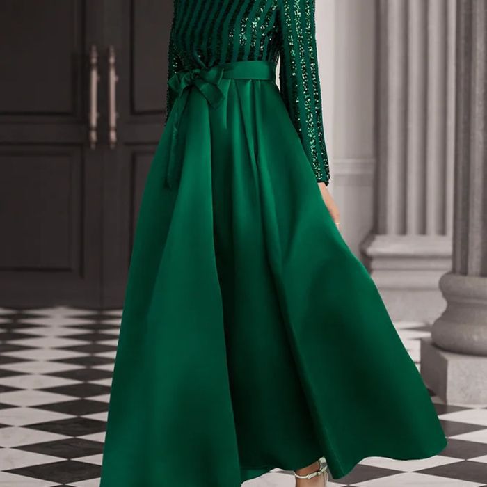 2024 cross-border new sequined elegant commuter solid color mid-waist red sequined host banquet dress evening dress