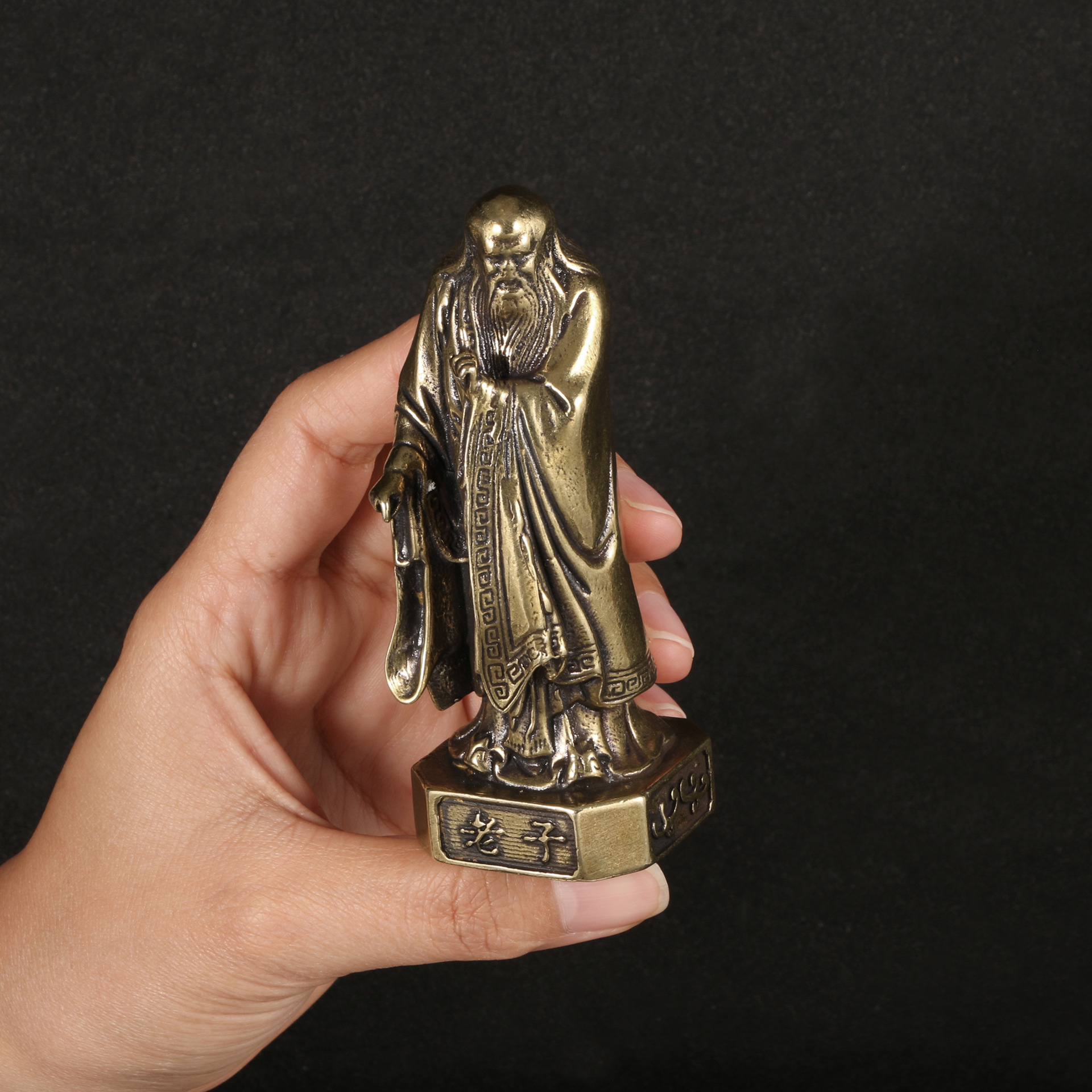 黄铜老子铜像道德天尊神像家居装饰品实心铜摆件古铜器工艺品收藏