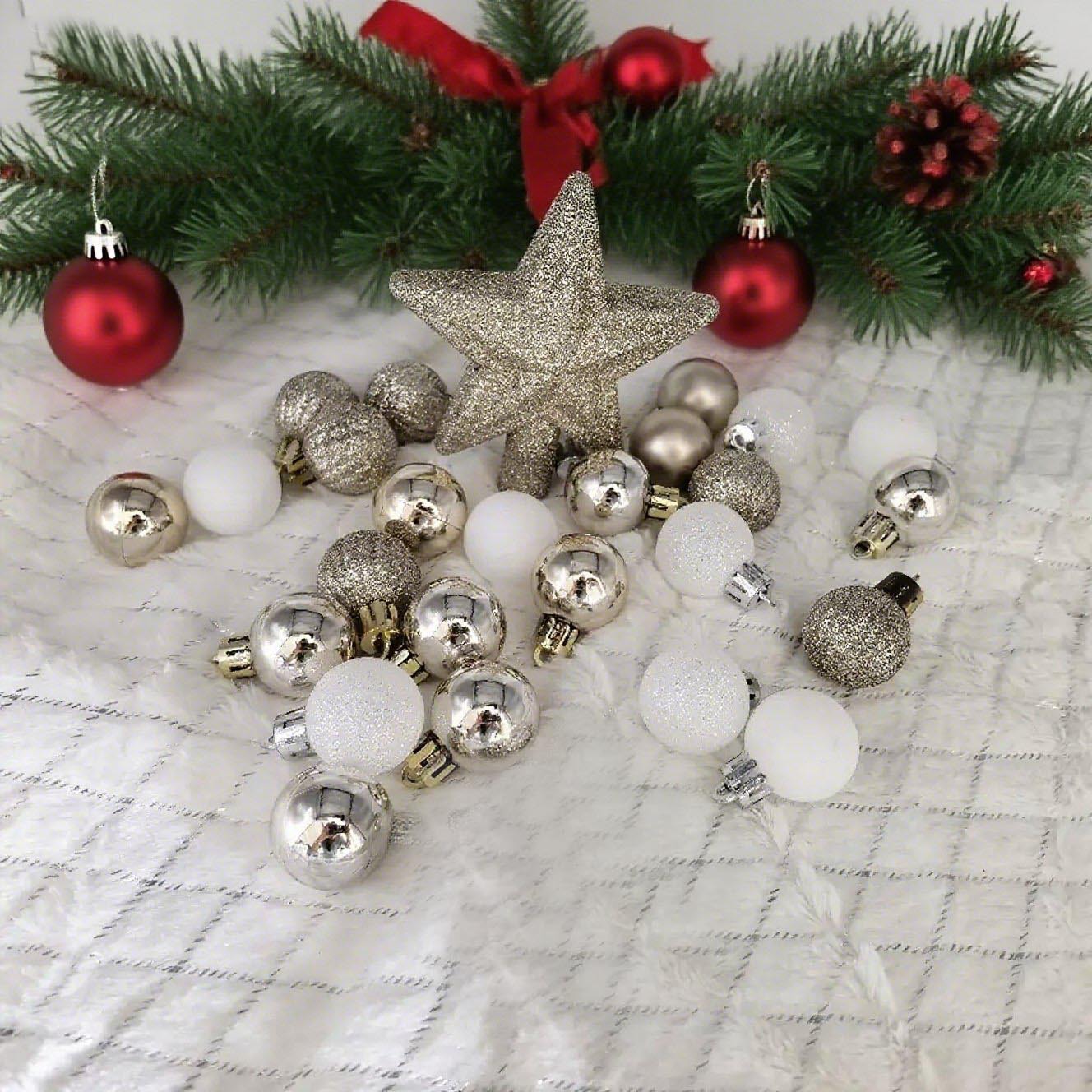 Bolas de Navidad transfronterizas 3cm30PCS árbol estrella top caja de regalo de Navidad árbol de Navidad atmósfera doméstica