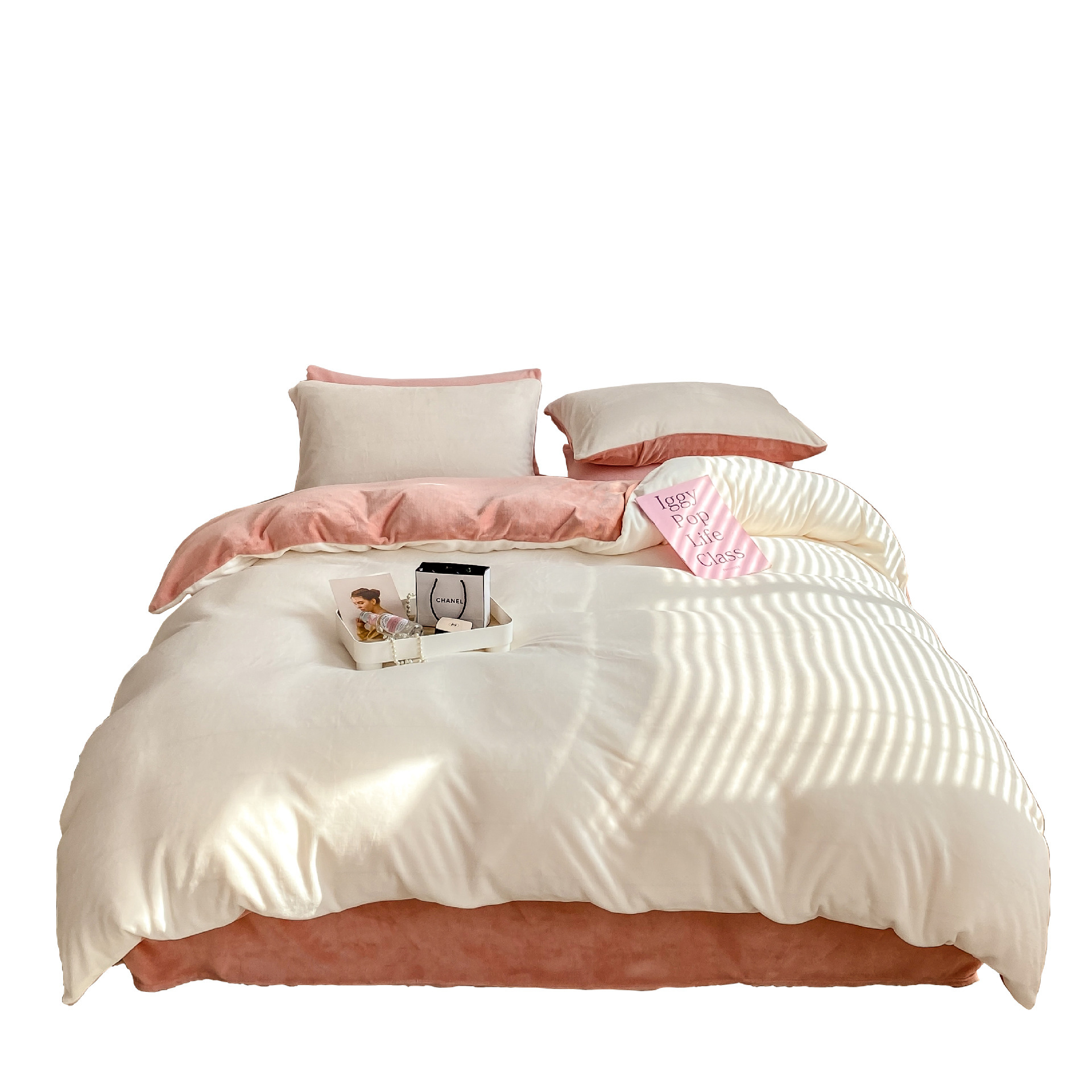 Invierno engrosado de leche de lana de cuatro piezas con lana de coral cálida cubierta de sábanas de flanela cubierta de cama