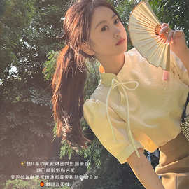 官图实价 轻熟风女装女夏款国潮民族新中式改良旗袍上衣高腰衬衫