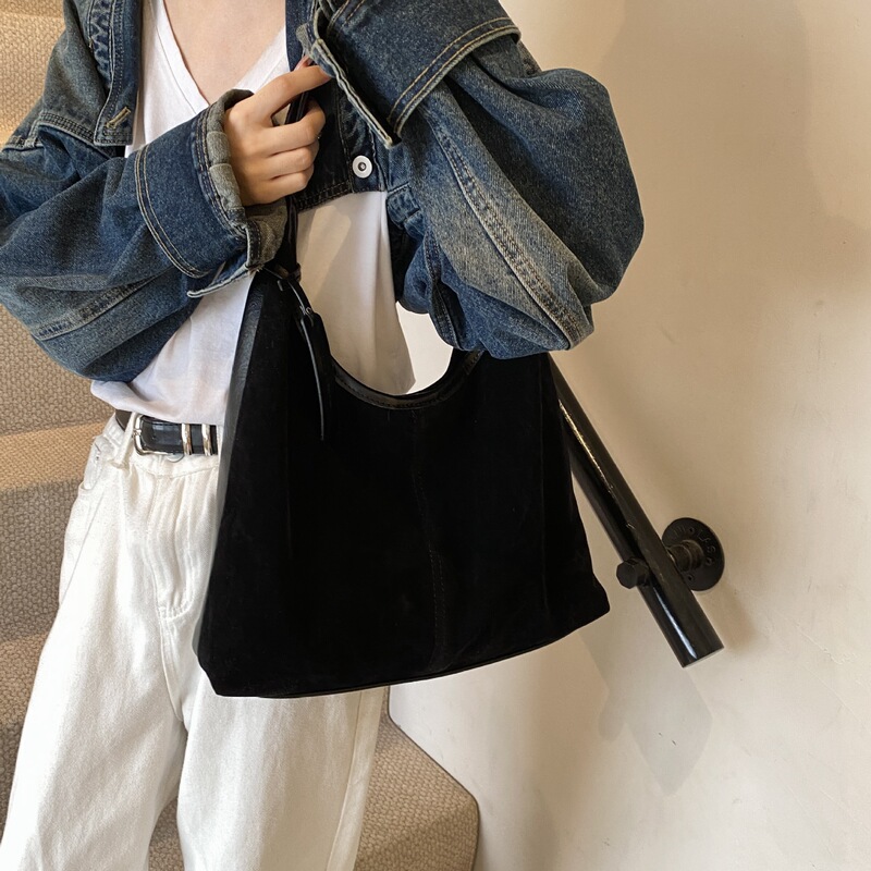 麂皮绒包包女大容量2025新款秋冬休闲单肩腋下包高级感通勤托特包|undefined