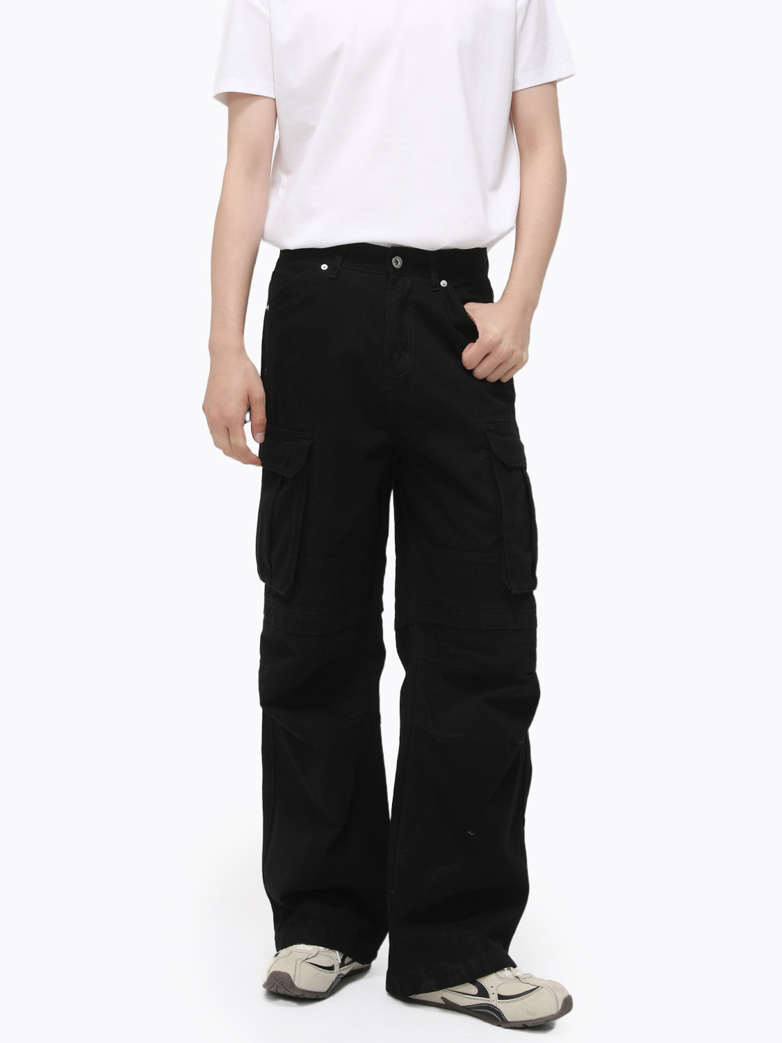 MTLCLOTHES Hombres| American High Street Big Pocket Scratch Pleated Straight Collared Algodón Jeans