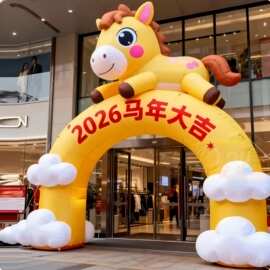 2026新款充气卡通马年拱门气模商场美陈新年春节装饰大型户外道具