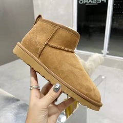 河南桑坡羊皮毛一体雪地靴男女同款迷你短靴户外保暖棉鞋低帮靴子