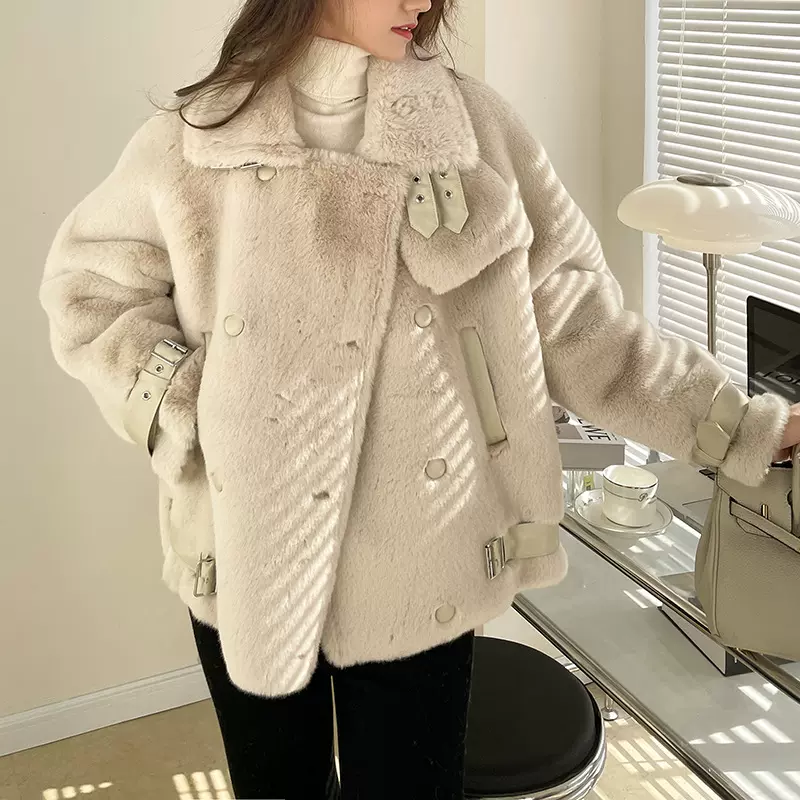 You/ 机车服女冬宽松短款立领年轻新款外套毛毛上衣