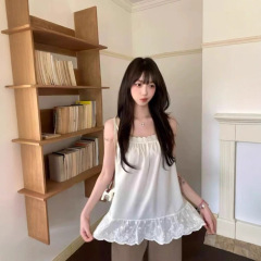 纯欲辣妹蕾丝拼接无袖上衣女夏季新款宽松显瘦外穿百搭休闲背心潮
