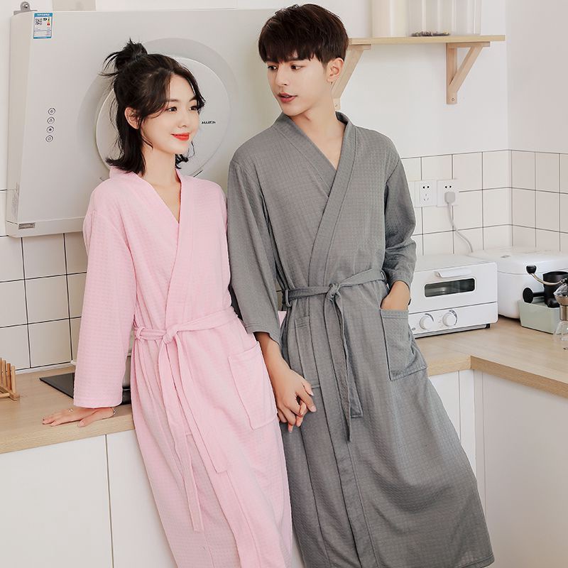 (2개) 여성의 긴 봄과 가을 얇은 남자 플러스 사이즈 호텔 잠옷 잠옷 흡수 목욕 가운 강이의 커플 쌍
