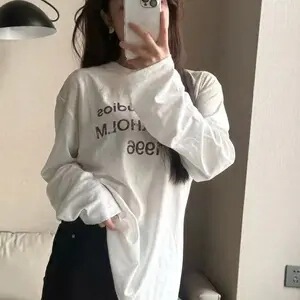 Correct Version Ac Series New Year Limited Edition American Retro Distressed 1996 Letter Print Women's Long-Sleeve T-Shirt with Round Neck