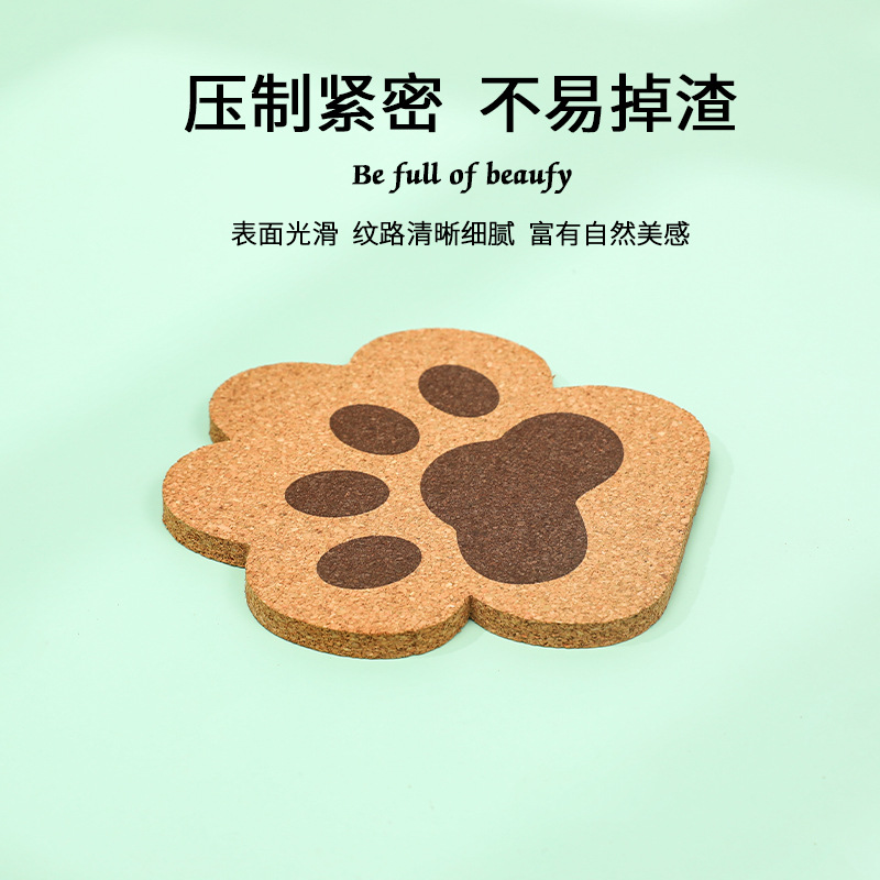 귀여운 만화 고양이 발 코스터 단열 매트 나무 매트 코르크 코스터 차 매트 식탁 매트 다림질 방지 매트 그릇 매트