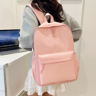 Cross-Border Casual Large-Capacity Backpack Women's Fashion Korean Version Solid Color Simple Primary School Student Bag Lightweight Travel Backpack