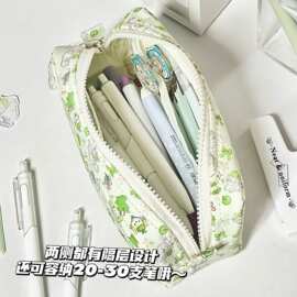 原创青苹果小猫方方笔袋ins风高颜值碎花铅笔盒小清新学生文具袋