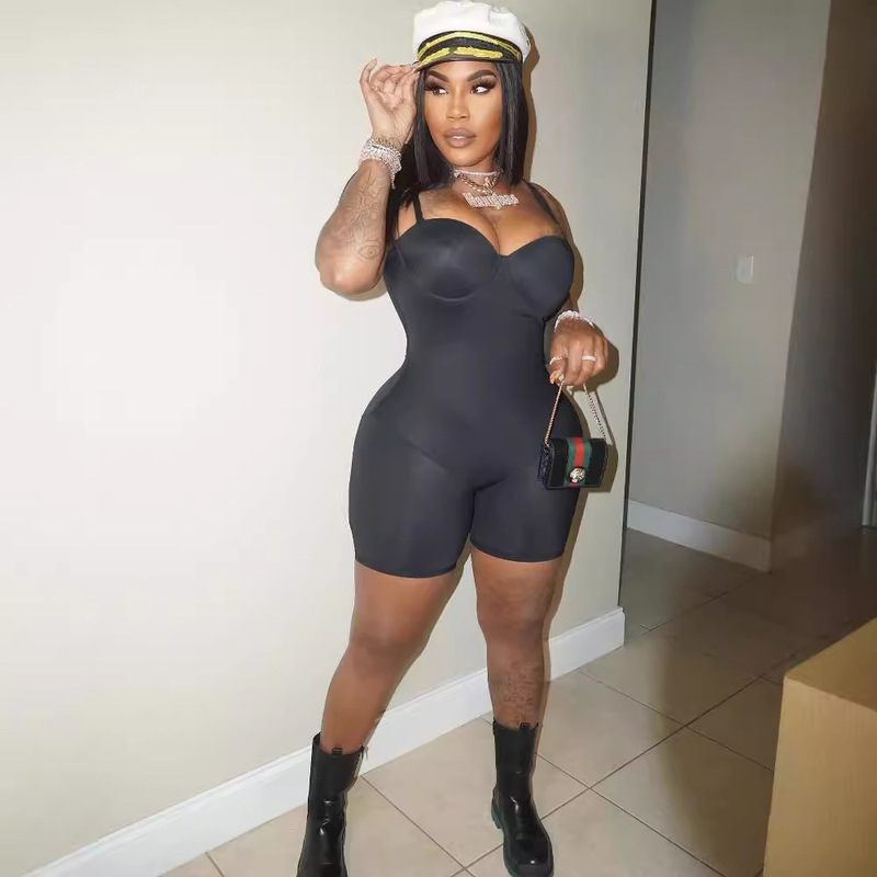 F190 European and American Style 2024 Summer Women's New Sexy Low-Cut Suspenders High-Waist Slim Hip-Hugging One-Piece Shorts for Women