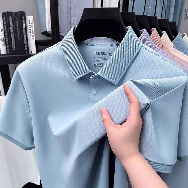 2025 New Quick-drying Summer All-seamless Short-sleeved T-shirt Men's Lel Refreshing Breathable Solid Color Polo Half-sleeved Hair