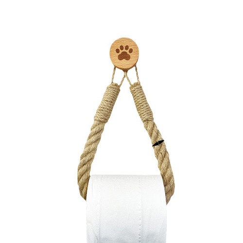 Hemp rope paper towel holder solid wood cotton rope woven storage towel rack washcloth storage rack creative punch-free paper roll holder