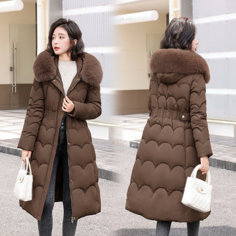 2024 comercio exterior nueva ropa de algodón para mujeres mediana y larga estilo coreano engrosado delgado calentamiento moda de algodón de cuello grande para mujeres