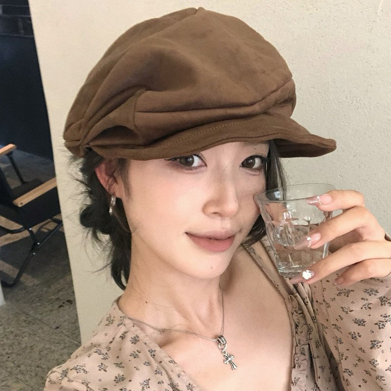 25早秋日系褶皱前进帽小众不规则云朵贝雷帽秋冬显脸小复古报童帽|undefined