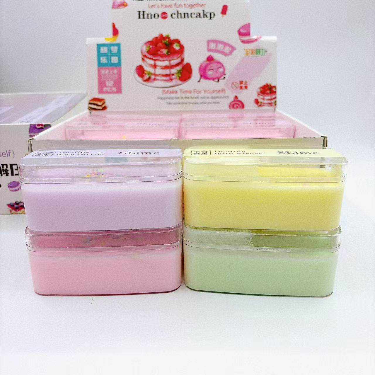 Caja cuadrada barro de mantequilla barro de cristal barro de dibujo de alambre barro de espuma barro no mancha macaron juguetes para niños despresionar barro diy