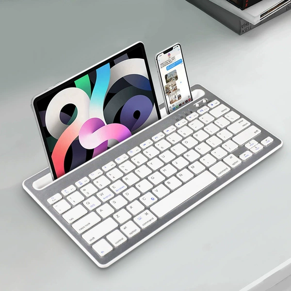 Silver keyboard charging, groove, bluetooth