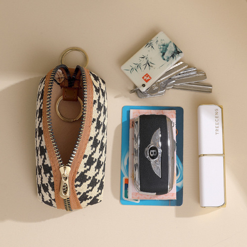 New type of sparrow grain women's small wallet card holder integrated multi-purpose high-end small storage bag zipper retro key holder