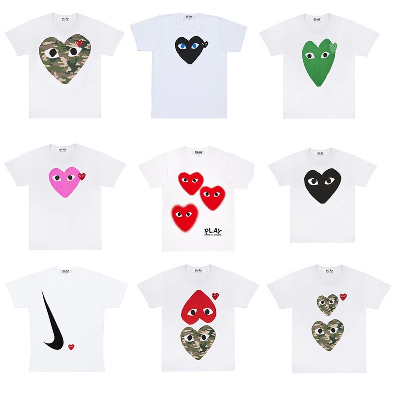 Three-Label Cross-Border Japanese-Style Trendy Brand Heart Print Embroidery Unisex Crew Neck Short-Sleeve Loose T-Shirt Base Shirt