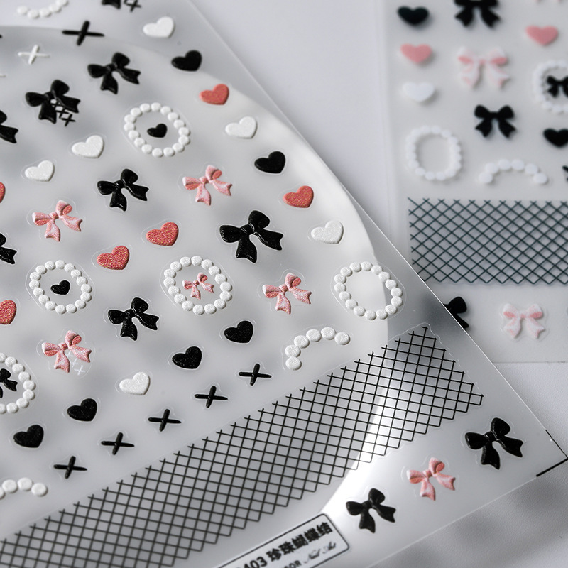 TENSOR New Technology Thin Transparent Three-Dimensional Adhesive Armor Sticker Artistic Style Nail Art Jewelry TS-2403 Pearl Bow