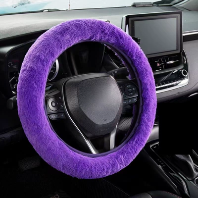 Anti-Freeze Handle Cover Multi-Color, Steering wheel cover - high-density-imitation-rabbit-fur-dark-violet-38cm
