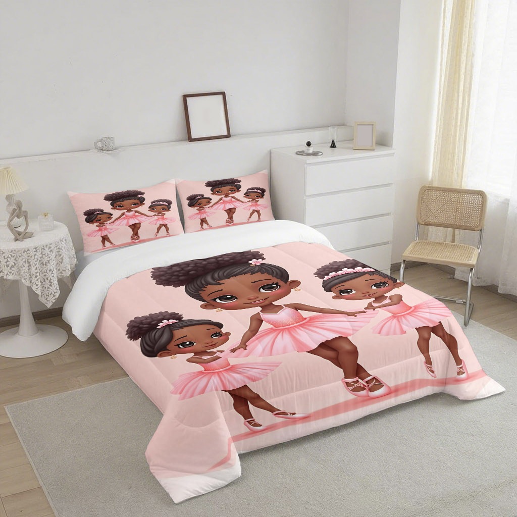 TEMU / JIT Pink Ballerina impresión digital de alta definición 180gms colcha almohada set suministro directo de fabricantes