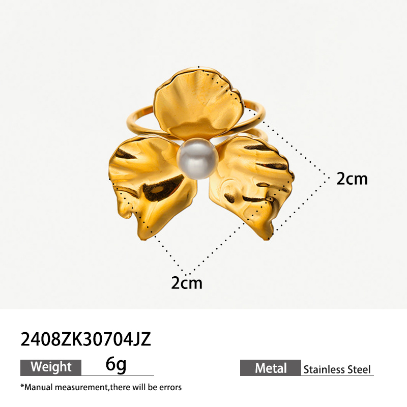 Anillos de flores de perlas de acero inoxidable de alta calidad, anillos de acero de titanio, joyería no desvanecida transfronteriza europea y americana