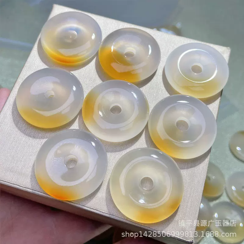 马料一口糖俏色冰透玉髓平安扣项坠香槟金玛瑙鸿运当头玉石平安扣