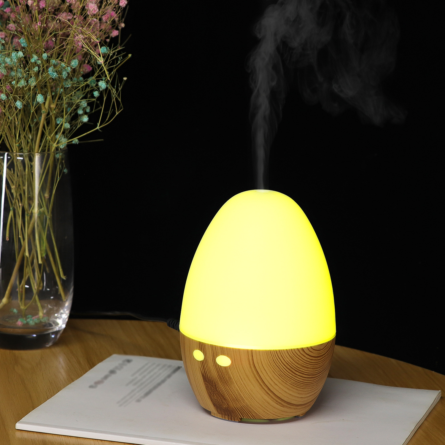 Humidificador de aromaterapia de 5v de grano de madera transfronterizo, máquina de aromaterapia de aceite esencial, luz ambiental colorida, humidificador de escritorio de oficina doméstica