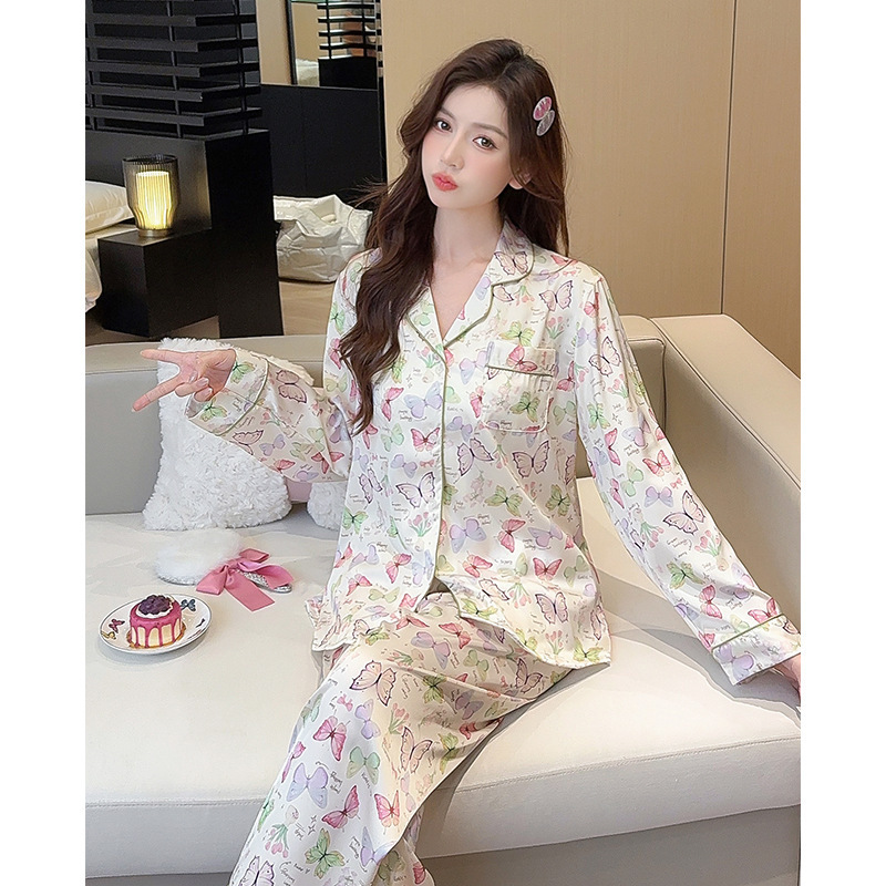 Cute silk pijama, spring comfortable long-sleeve, set