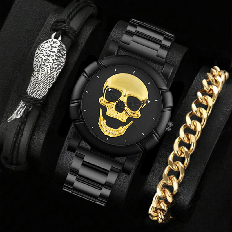 New Fashion Large Dial Cool Skull Head Trend Men's Wrist Watch Business Dark Wind Cross-border Quartz Watch