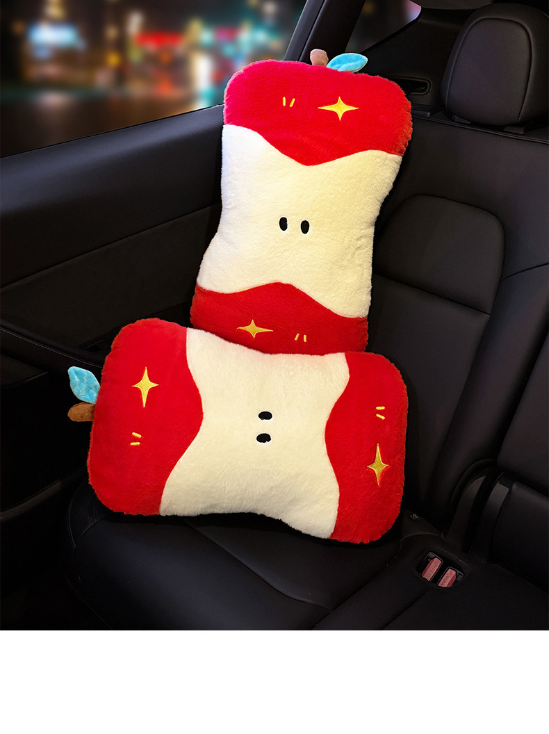 Car Headrest Plush Cute Apple Driving Lumbar Support for Women Creative Cartoon Cushion Lumbar Pad Car Backrest